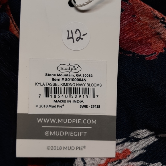 Mud Pie NWT one size kimono w/tassels - Picture 5 of 7